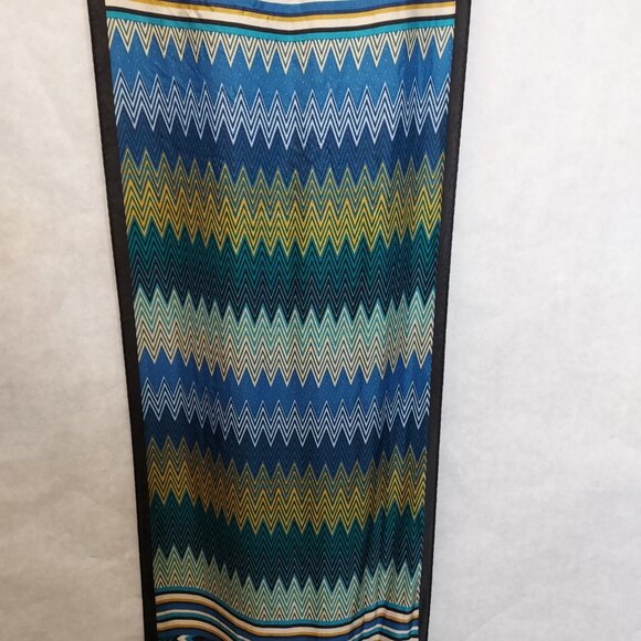 Adrienne Landau Scarf 100% Silk Geometric Brown White Aqua Blue Cravat 52" x 11" - Picture 6 of 14
